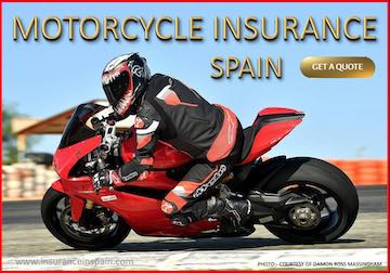 Damon Ross Massingham on a Ducati red motorcycle promoting motorcycle insurance in spain 